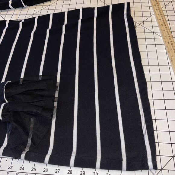 Beach Lunch Lounge Dress Striped Black White w/Net Bell Cuff Sleeves Knee Length - Picture 5 of 7